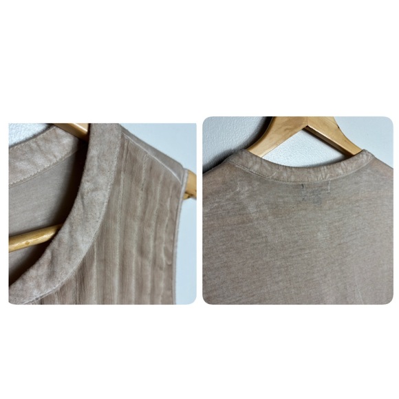 Cream acid wash split neck sleeveless tiered ruffle lace blouse size XL - Picture 7 of 7